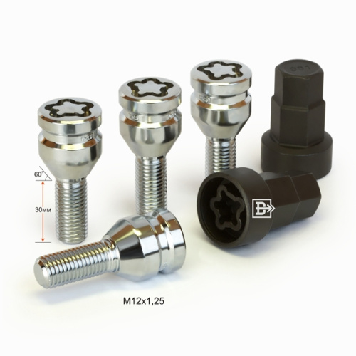 Секретные болты M12x1.25 Конус L-30мм Хром, Ключ 17-19, Арт. 672120F2
