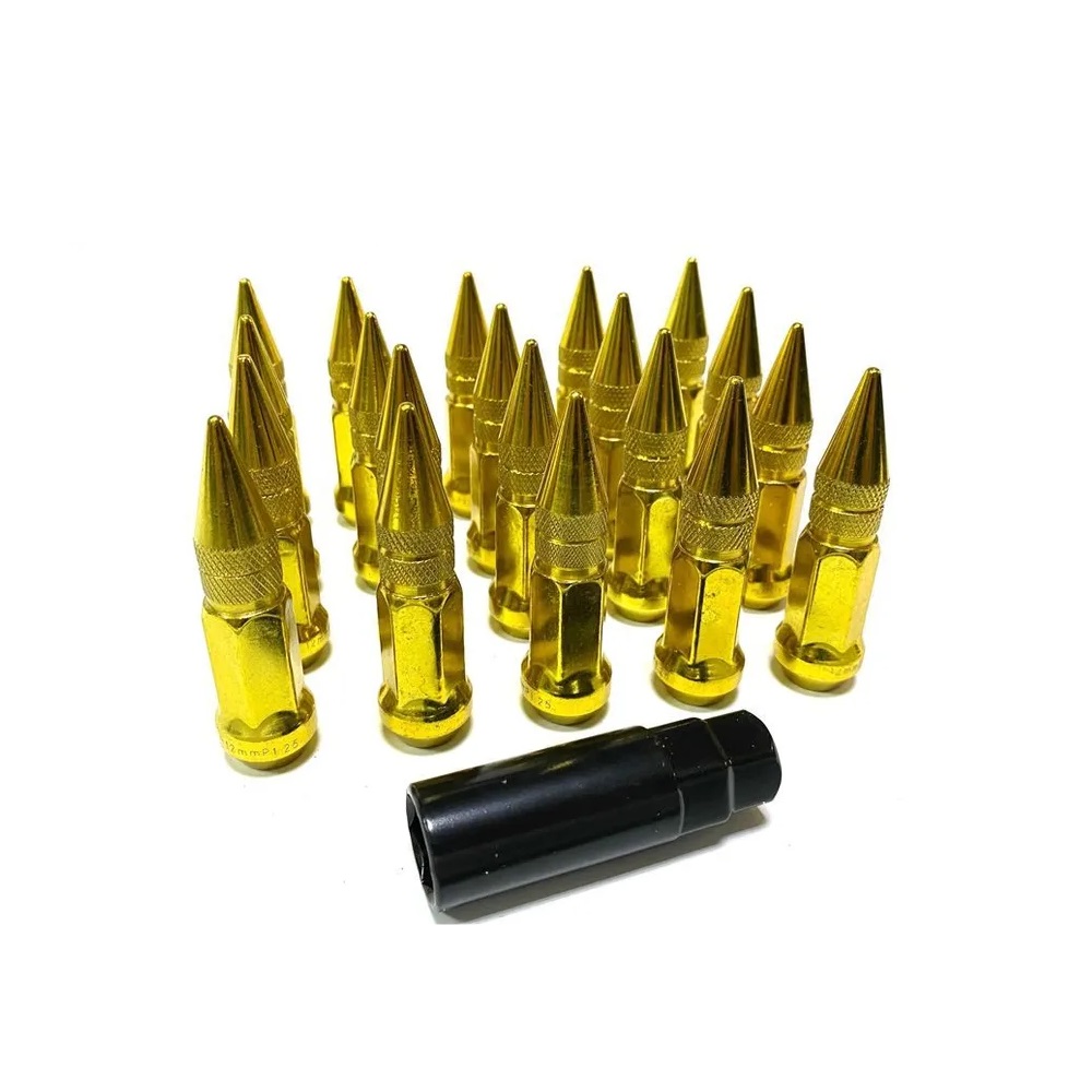 Гайка колеса M12x1.25 Конус h-80мм пики, Золотой, Ключ 19, Арт. K911944SD/GD