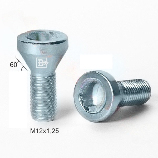 Болт колёсный M12x1.25 Конус L-25мм Цинк, Ключ внутренний 10-шлицевой, Dголовы=20мм, внутр. 10 луч. Звезда д/ПРОСТАВОК Арт. 272093SP