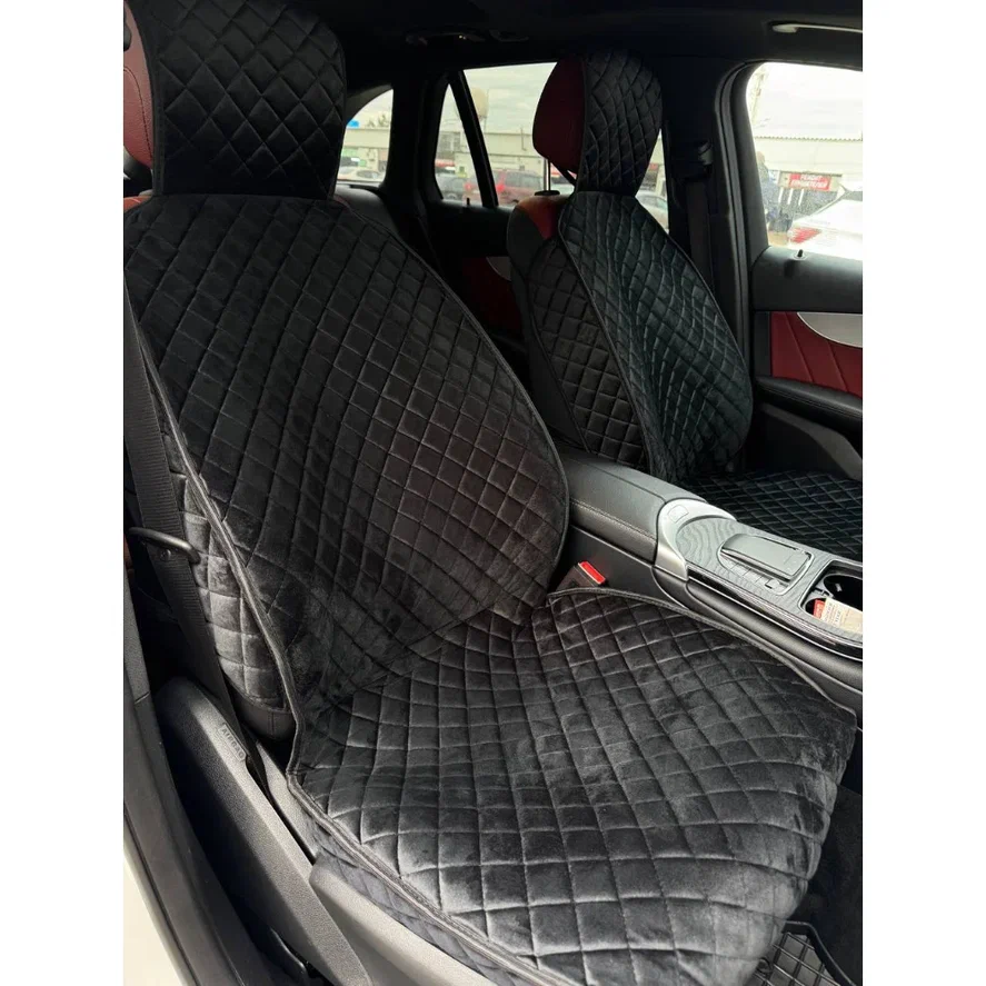 Накидка на передние сиденья (Алькантара) в ромб, черные+черный арт. dg-05-05-eva-05