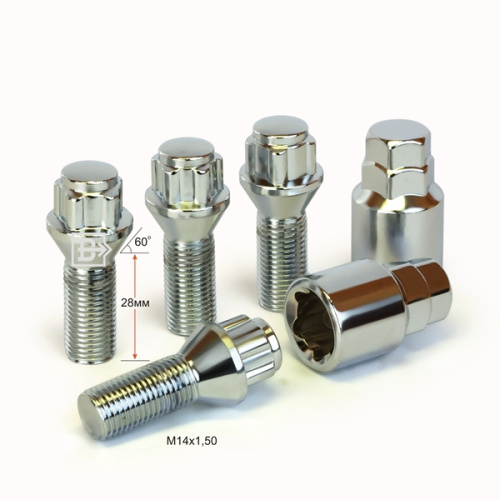 Секретные болты M14x1.5 Конус L-28мм Хром, Ключ 17-19, Арт. 374110H2