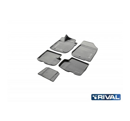Коврики в салон Renault Logan  2012-2018 Седан, полиуретан 3D Rival, Черный, Арт. 14702001