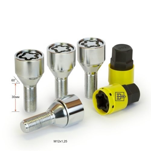 Секретные болты M12x1.25 Конус L-30мм Хром, Ключ 17-19, Арт. 672120X2