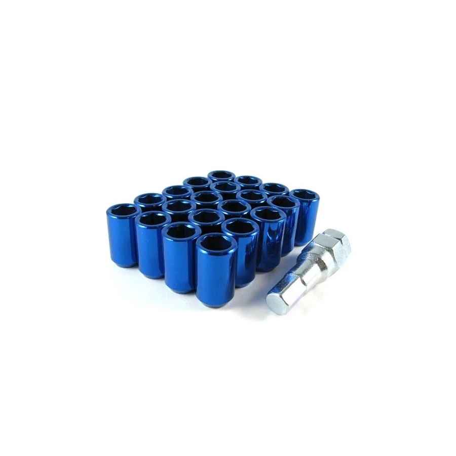 Комплект гаек M12x1.25 Конус h-35мм открытая, Синий хром, Ключ внутренний шестигранник, Арт. KK200044XL/BL