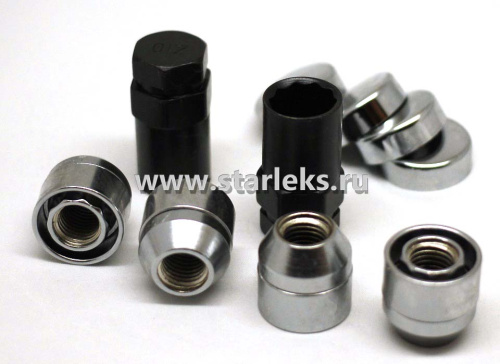 Гайки секретные M12x1.5 Конус h-23мм открытая, Хром, Ключ 17-19, Арт. C416445(23L)SX-2Key