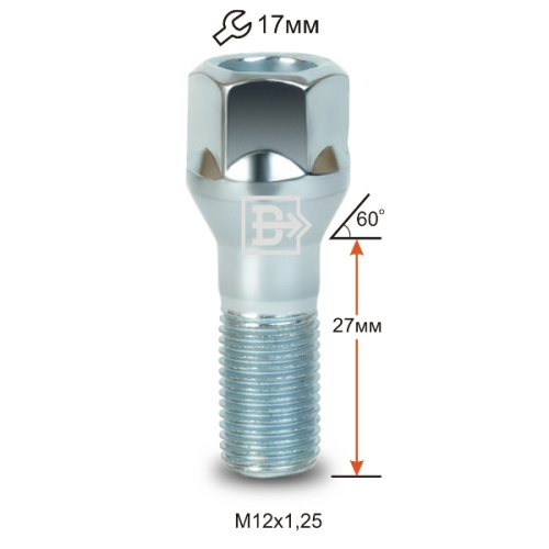 Болт колёсный M12x1.25 Конус L-27мм Цинк, Ключ 17, Арт. 072105L