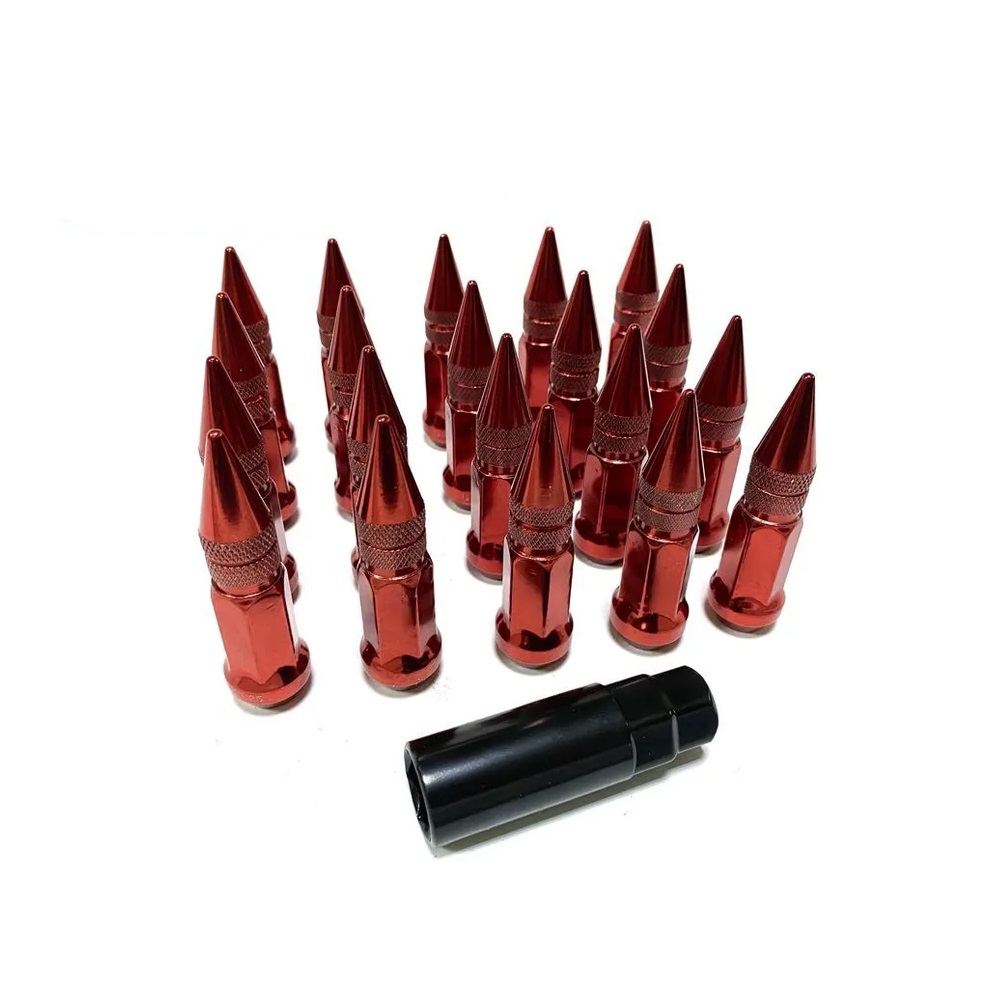 Комплект гаек M12x1.5 Конус h-80мм пики, Красный, Ключ 19, Арт. KK911945SD/RD