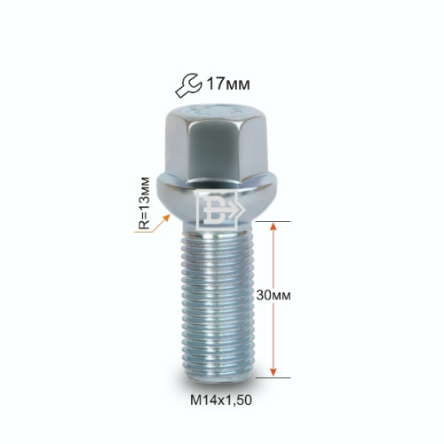 Болт колёсный M14x1.5 Сфера L-30мм Цинк, Ключ 17, Арт. 084117Z
